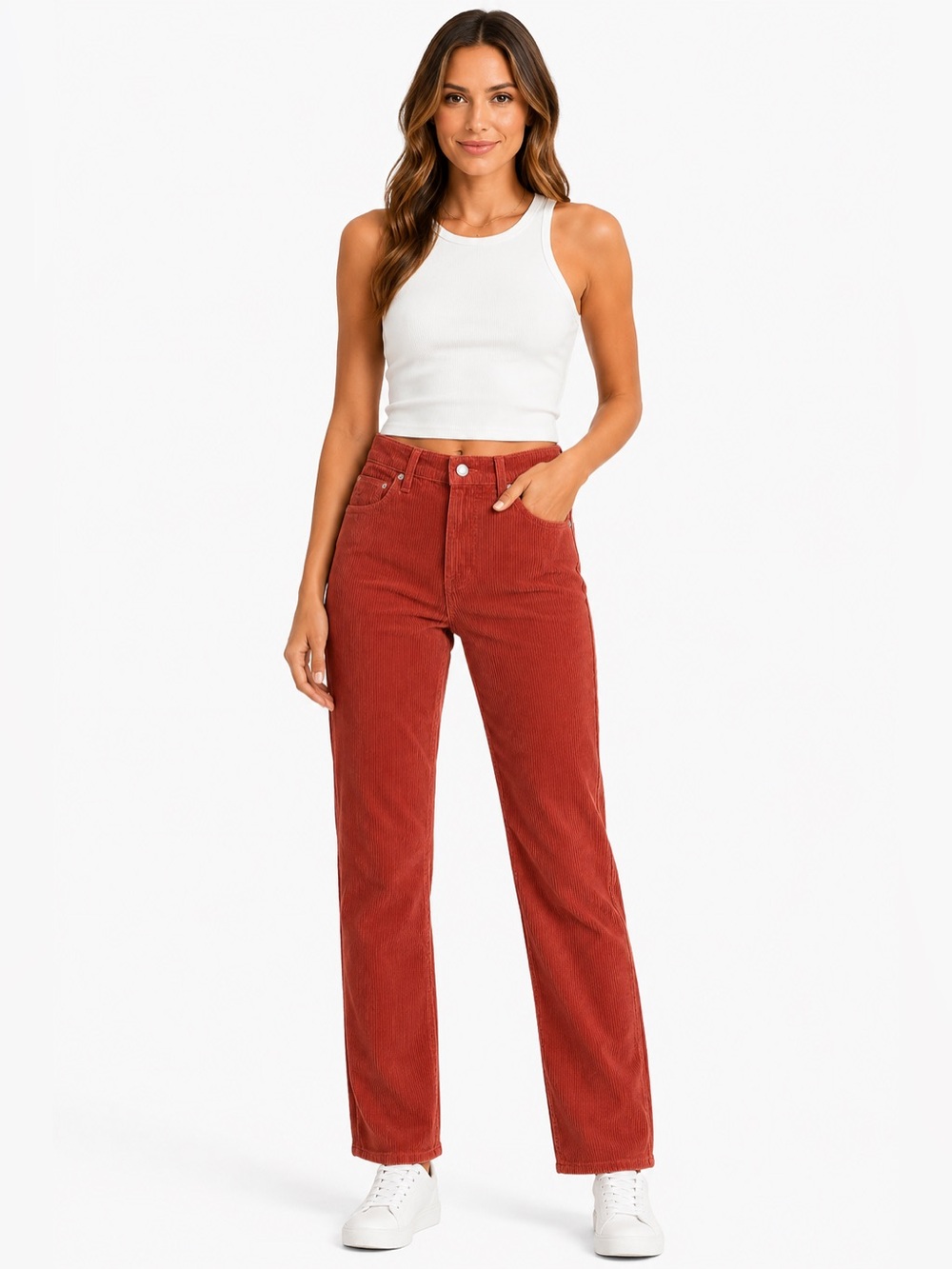 NWT Modern American Lafayette Corduroy Pants Rust High Rise Straight Leg